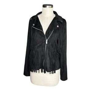 MICHAEL Michael Kors Black Fringe Faux Suede Moto Jacket Women's Size 10 Country